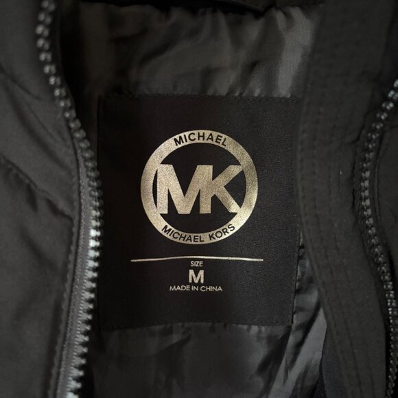 Michael Kors Faux Fur Trim Hooded Black Puffer Coat Size M - Picture 4 of 16
